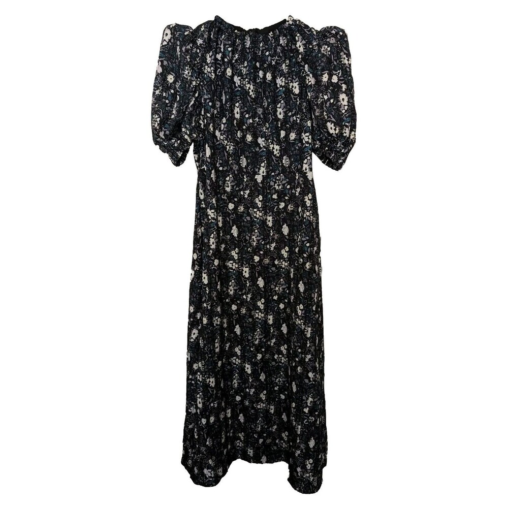 NWT Anne Louise Boutique Blue Floral Short Poofy Sleeves Maxi Dress Size 16 NEW